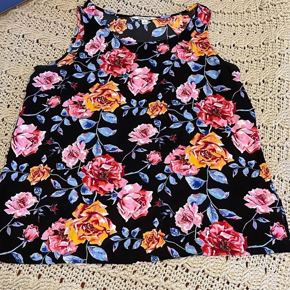 Set of 2 Pioneer Woman Floral Print Tank Tunic Shirt Size Large. Black / Blue - Picture 1 of 13